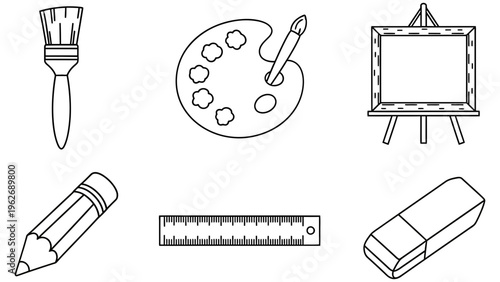 Various art supplies arranged neatly for creative projects and drawing