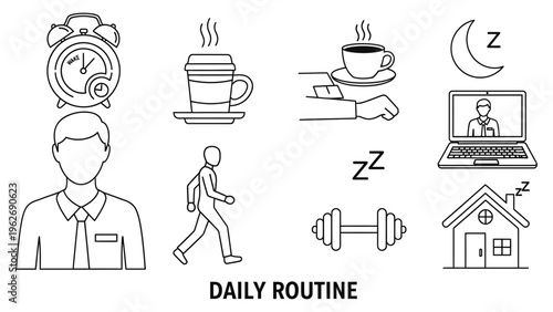 Daily routine icons for planning and organization