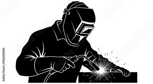 Person wearing protective gear welding metal with sparks flying everywhere