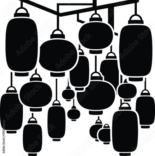 Traditional asian lantern silhouettes hanging for lunar new year festival and cultural celebration.