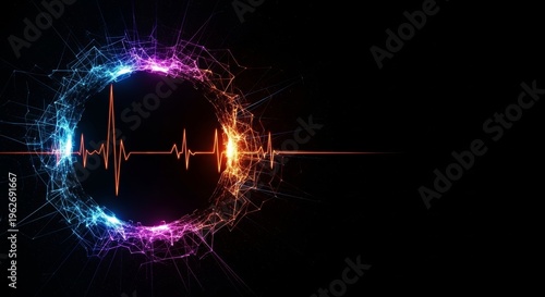 A deep void of infinite darkness filled with digital fractures and shivering light pulses that evoke a sense of profound existential dread, glowing, haunting, unstable