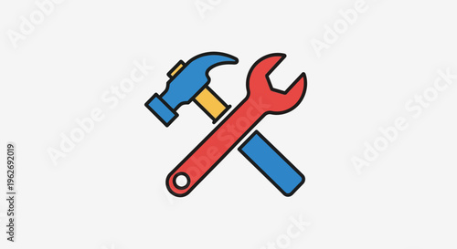 Colorful crossed hammer and wrench tools.