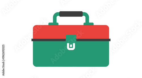 Colorful toolbox with handle and lock.