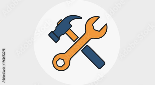 Hammer and wrench crossed tools.