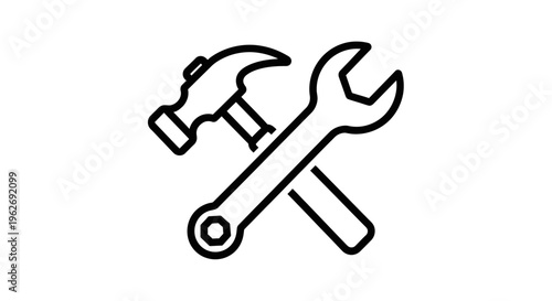 Hammer and wrench crossed tools icon.