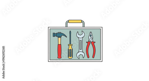 Tools in a metal toolbox.