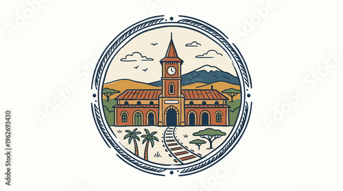 Vintage Railway Station Emblem in a Circular Frame