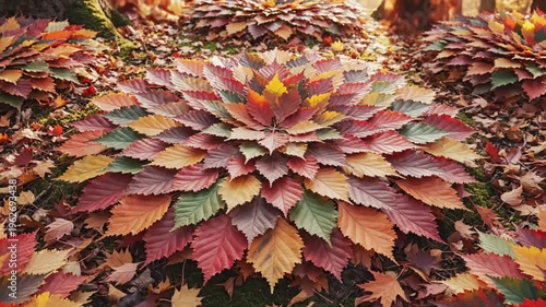 Autumn Leaf Mandala Art Colorful Fall Foliage Outdoor Installation