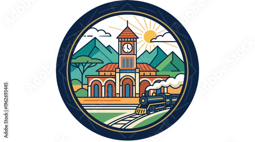 Vintage Train Depot Circle Design