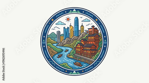 Hong Kong Cityscape Circle Design