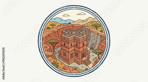 Historical Church of Lalibela in a Circular Frame