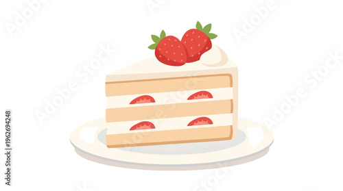 Strawberry Shortcake Slice with Cream Layers and Fresh Fruit