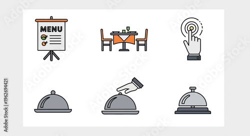 Food Service Covered Dishes Icons Set.