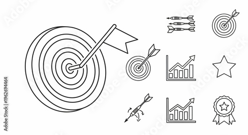 Bullseye Target with Arrow and Icons.