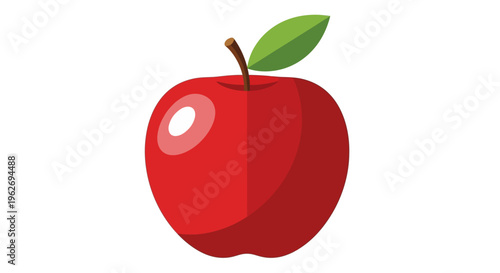 Fresh red apple with green leaf.
