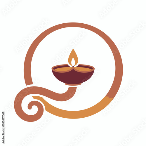 Diya oil lamp with flickering flame in a circular design