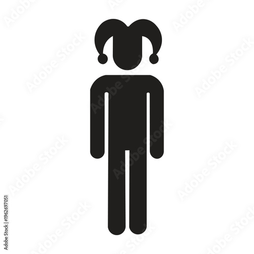 Icon image of a clown silhouette illustration The icon of a clown is generally depicted as an entertainer who uses unique clothing and heavy facial makeup to create physical comedy, often with iconic 