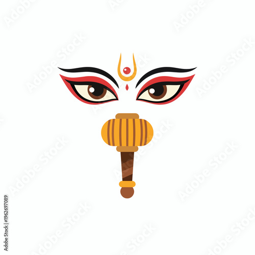 Hindu deity eyes and gada mace symbol graphic on white