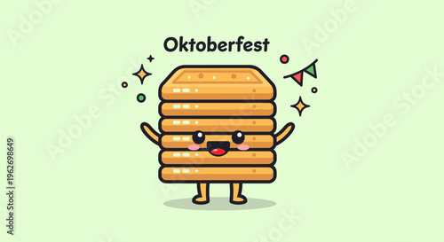 Happy animated pancake stack with face and arms.