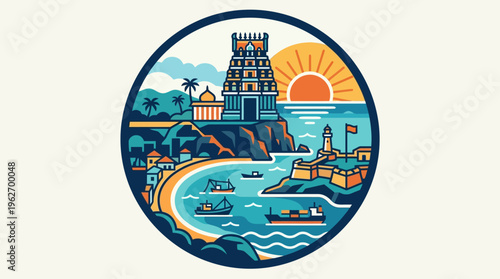 Coastal Scene with Historic Temple and Seaside View