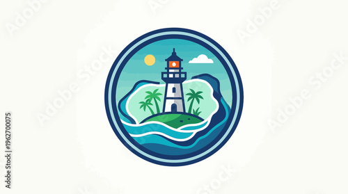 Coastal Lighthouse Emblem in a Round Frame