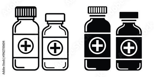 Medical bottle illustrations with plus sign labels