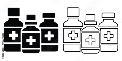 Medical bottles with cross symbol