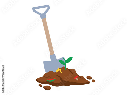 Compost Pile with Plant and Shovel