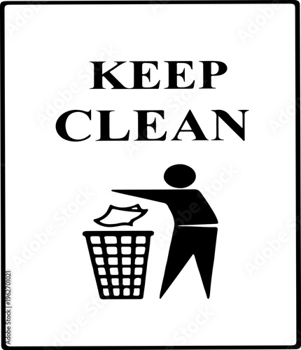 Keep Clean Sign Silhouette Icon, Throw Trash in Bin Environmental Awareness Symbol 