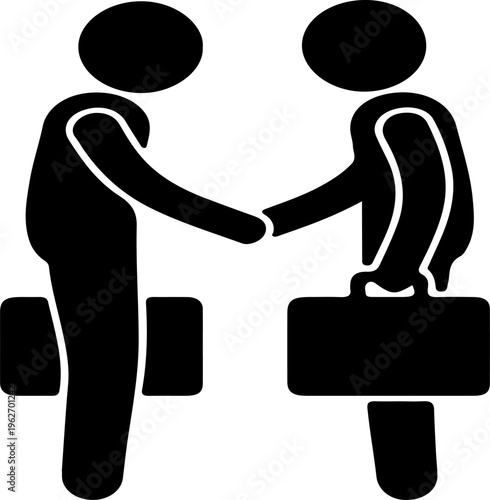 Business Handshake Agreement Silhouette Icon, Partnership Deal Concept Vector Illustration 