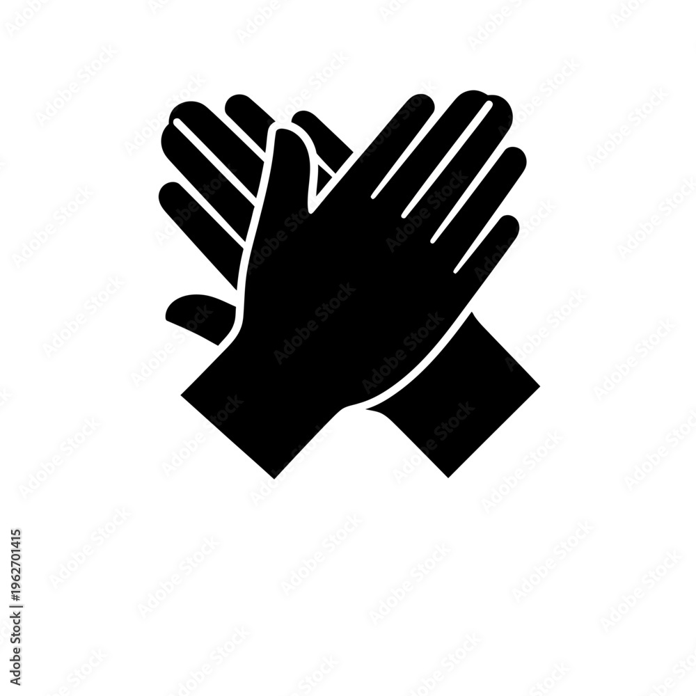 Fototapeta premium Black silhouette of two open hands clapped together forming a cross shape, suitable for cultural or fan recognition