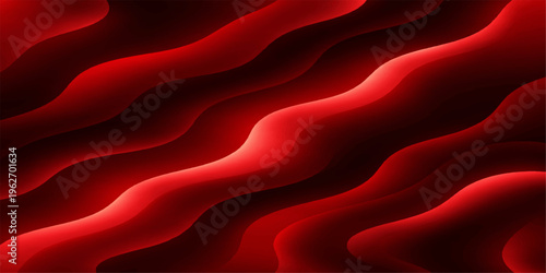 Smooth flowing red silk and satin fabric background with luxury soft shiny textile waves and decorative abstract curves in a vector illustration design