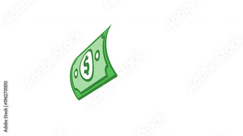 Money bills flying and spinning in center smooth financial animation dynamic floating cash concept Prores Alpha Channel 4K 60fps