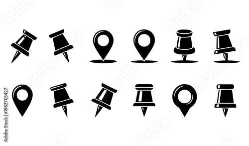 Map Pin and Location Icon Set with Navigation Markers, GPS Symbols, Push Pins, and Geolocation Elements for Maps, Travel, and Direction Design