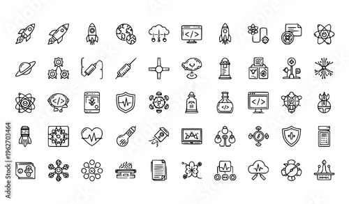 Artificial Intelligence and Technology Icon Set with Machine Learning, Data Analysis, Neural Network, Robotics, Automation, and Digital Innovation Concepts for Modern Tech Design