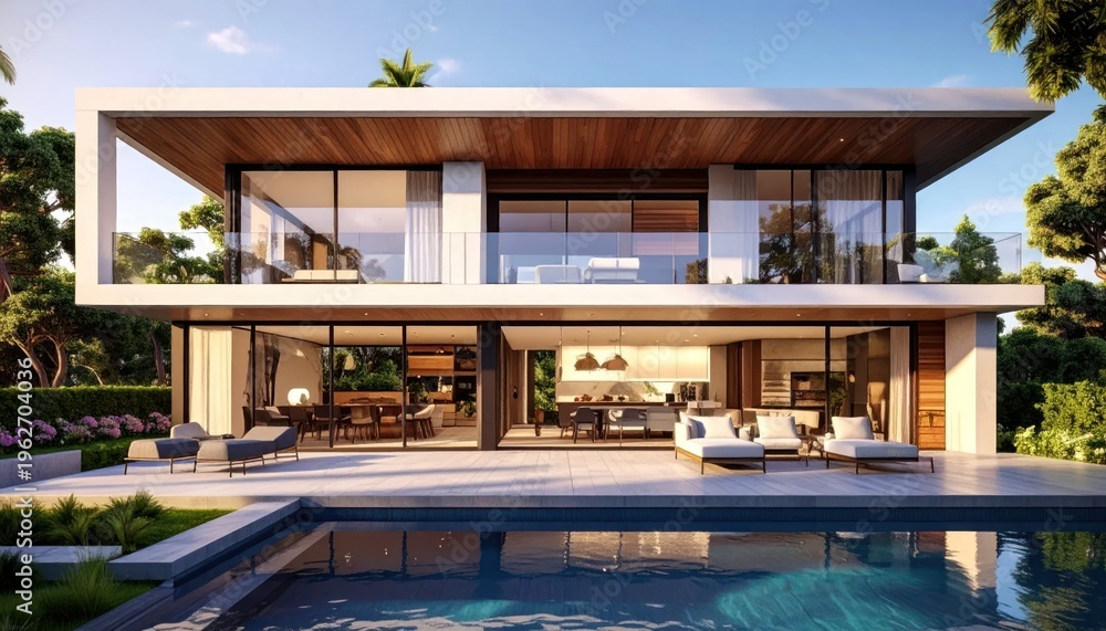 Fototapeta premium Modern Luxury House with Swimming Pool.