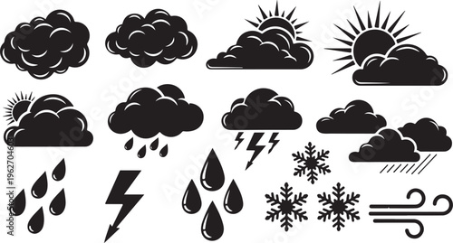 Weather Forecast Symbols and Icons in Black and White
