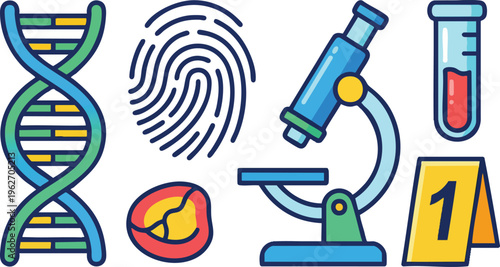 Forensic Science Icons With DNA Microscope and Fingerprint.