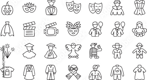 Halloween Party Icon Set With Masks Costumes And Fun Elements