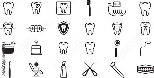 Orthodontic And Dental Care Icons With Tooth And Hygiene Concepts