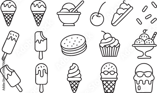 Dessert Menu Icons With Ice Cream And Summer Sweet Treats