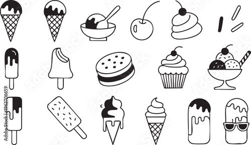 Frozen Treat And Ice Cream Icons With Dessert And Bakery Elements