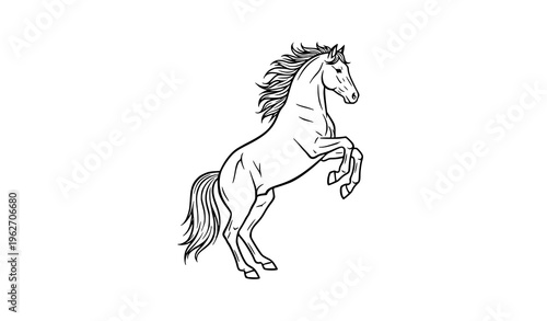 Elegant rearing horse outline vector with flowing mane equestrian design