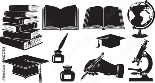 Education icons and symbols for learning and academics