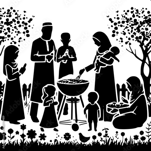 Family backyard barbecue grill party spring lifestyle silhouette