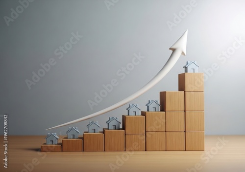 Housing market growth concept with wooden blocks and house models