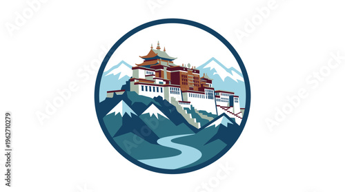 Scenic Emblem of Traditional Bhutanese Fortress Monastery