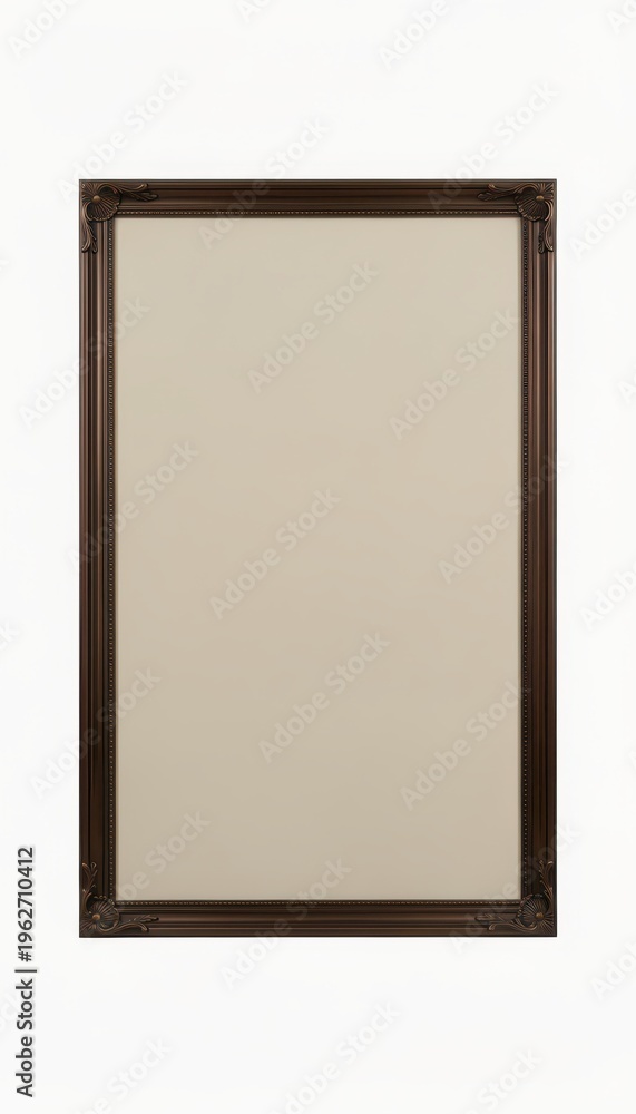 Fototapeta premium Empty Wooden Frame with Beige Background, Vertical Orientation