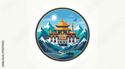 Scenic Mountain Landscape with Golden Temple