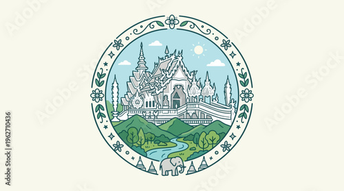 Thai Temple Emblem with Nature Elements